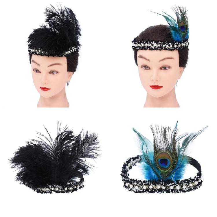 Feathered Headpiece Elastic Headband 1920s Flapper Headband Costume Accessories for Women Wedding Prom Masquerade Party