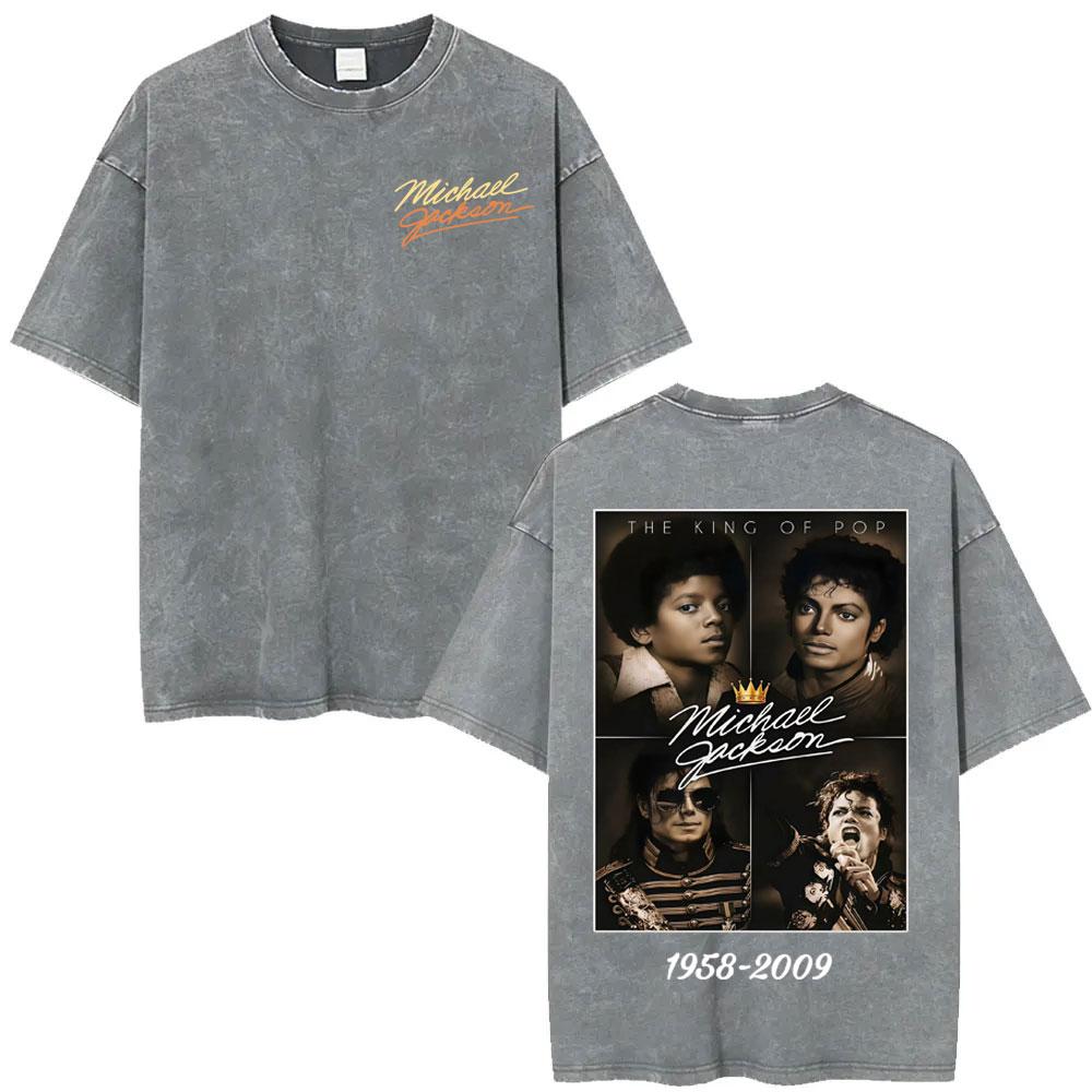 King of Pop Michael Jackson Tour Gewaschenes Vintage T-Shirt Herren Harajuku High Street T-Shirts Lässiges Baumwolle Übergroßes T-Shirt