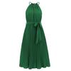 Women Strap Sleeveless Pleated Thin Halter Solid Color Lace Up Dress