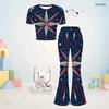 Girls White Round Neck Short Sleeve Star Printed Top Flared Pants Two Piece Set