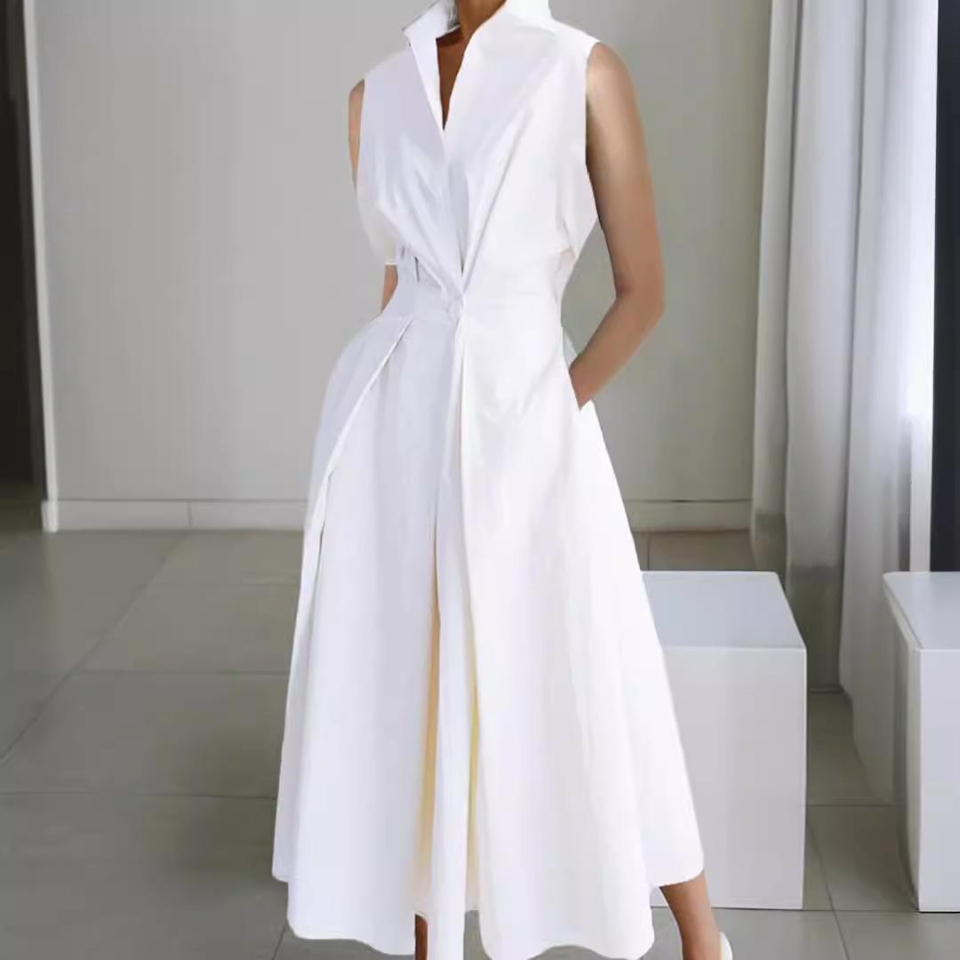 

IHUASU летнее модное однотонное женское платье на пуговицах с v-образным вырезом XXXL белый