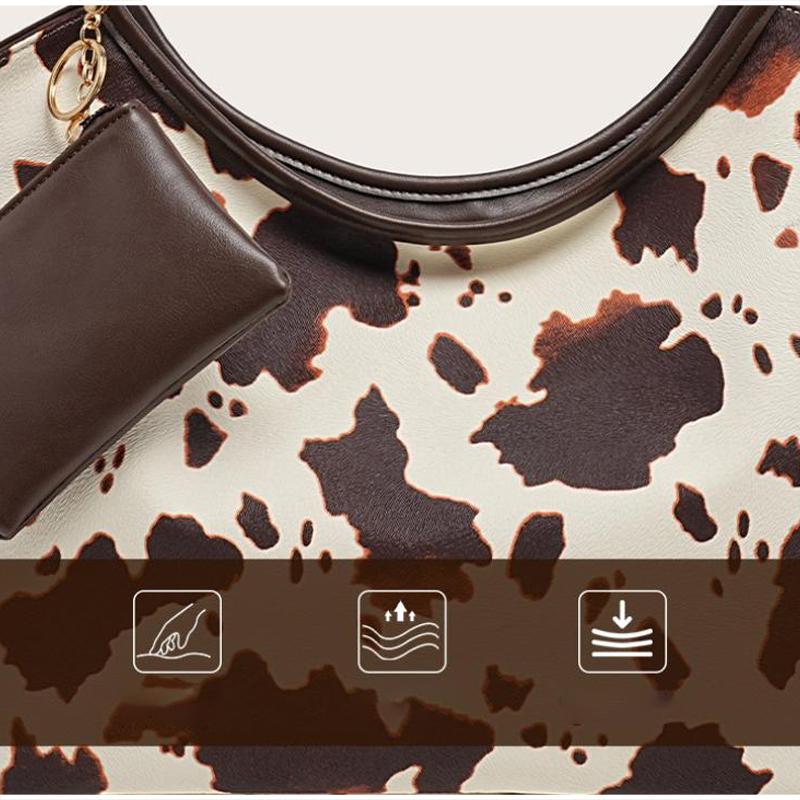 Cow Print Tote Bag With matching Purse,Women Large Capacity Wing Style Storage Versatile Work Commute Handbag, Shoulder Bag