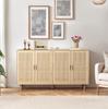 158CM Elegant and Functional 4-Door Rattan Decorative Storage Cabinet,for Bedroom,Living Room,Office