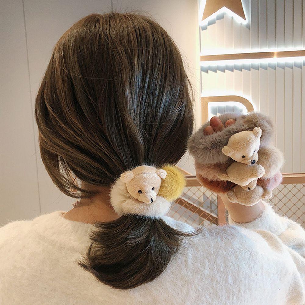 Girls Lovely Elastic Scrunchie Plush Bear Rubber Bands Hair Rope Hair Accessories Ponytail Holder
