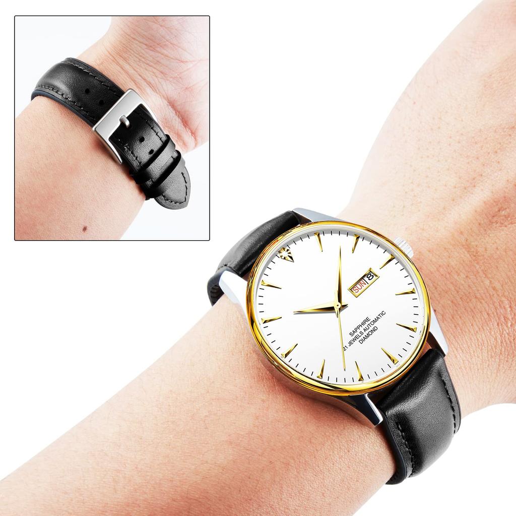 BINLUN Leather Watch Band with Inner Breathable Hybrid Quick Release Watch Smartwatch Unisex Silver Rubber, Strap, Strap, (Black, 22mm, Buckle)