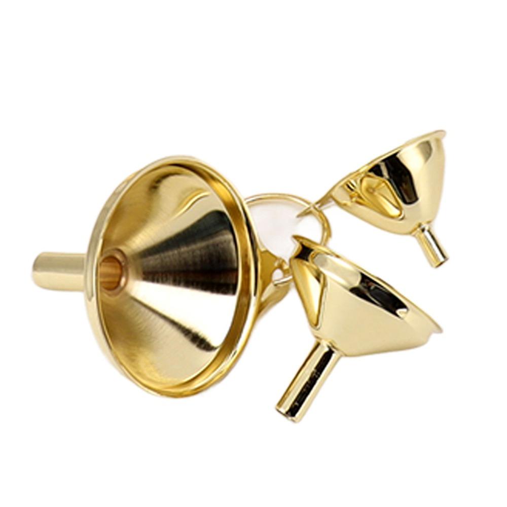 3 Pieces Gold Kitchen Funnel Set Small Food Grade Stainless Steel Funnel Narrow Valve Rod Metal Mini Hopper Cooking Oil