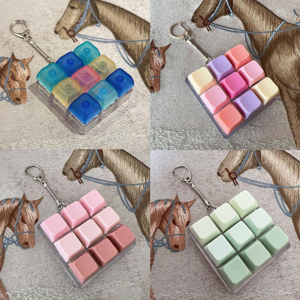 New Fidget Keychain DIY Keyboard Fidget Keychain Keys Button Relief Stress Finger Keyboard Cap 4/9Keys Pass The Time Clicker Toy