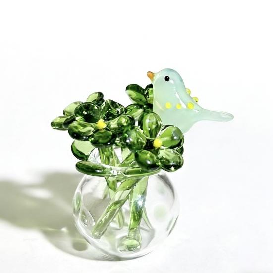 Hand Blown Mini Glass Figurines Collectible Tiny Bee Bird Dragonfly Butterfly Sculpture with Stem for Home Office Birthday Anniversary Gift