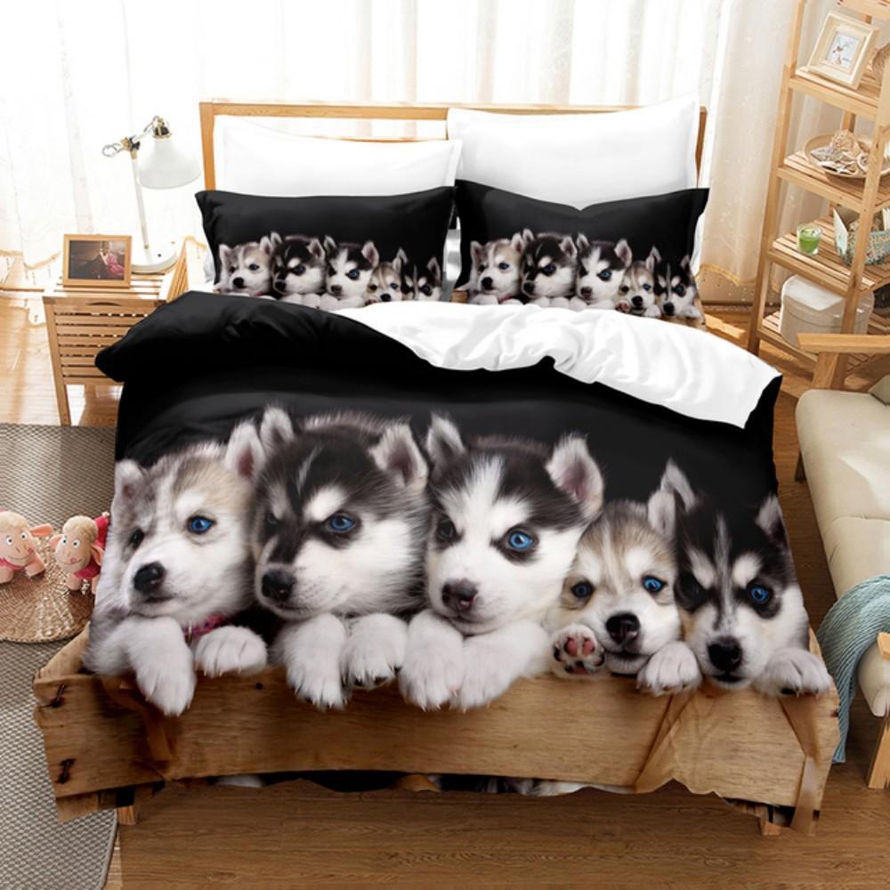 Comforter Cute White Dogs Bedding Set Lovely Puppy Husky Comforter Set King Queen Size With For Girls