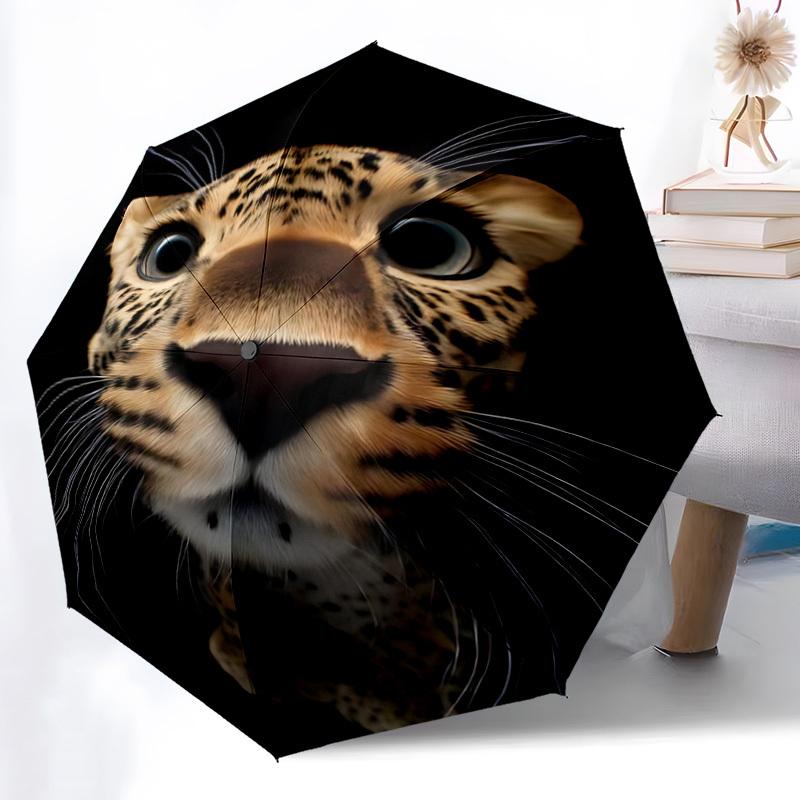 1pc Leopard Face Automatic Open/Close Umbrella - Compact Travel Umbrella with 8-Rib Durable Frame, Lightweight & Portable Design z35