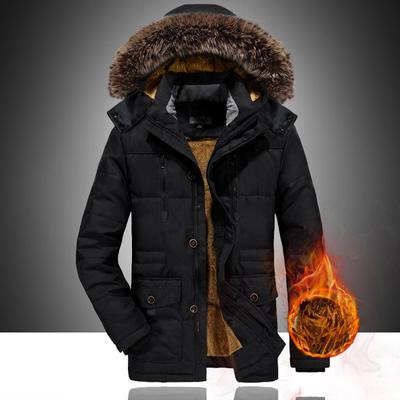 Zimní pánská střední a dlouhá verze Fleecová zesílená bavlněná bunda Pánská bunda s bavlněnou výplní