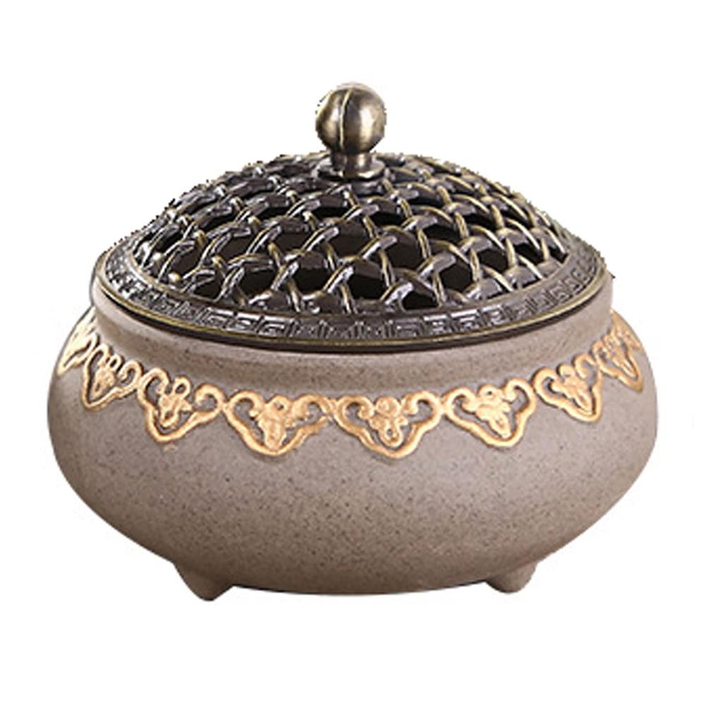 Stylish and Simple Ceramic Incense Holder with Lid, Flame-retardant Cotton Lining, and Holder for Aromatherapy, Cones, and Sticks. Easy To Clean.