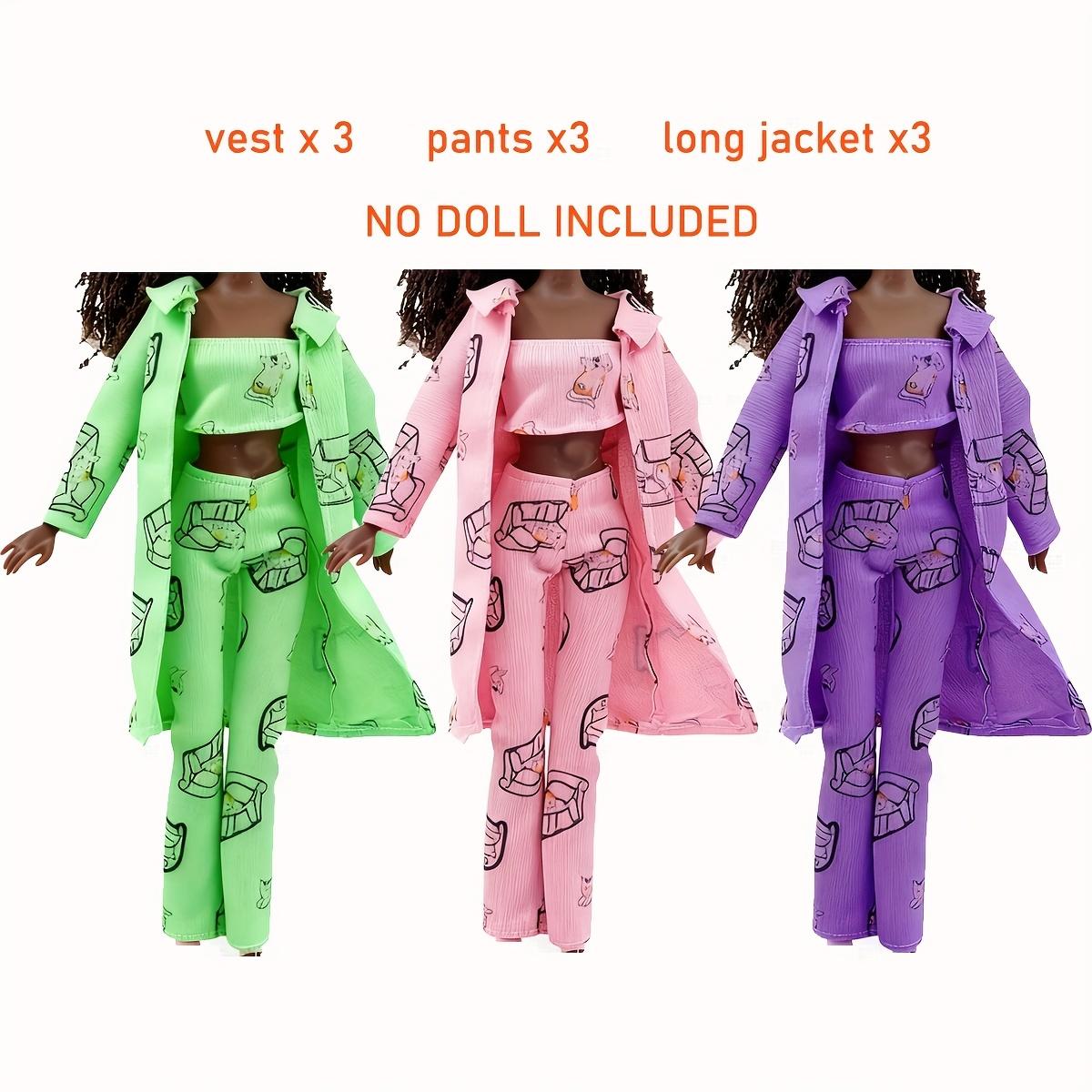

3pcs Casual Fashion Cat Print Sleepwear for 30cm Girl Dolls Cute DIY Dress-Up Toy Set with Crop Top Long Pants Jacket Home Wear