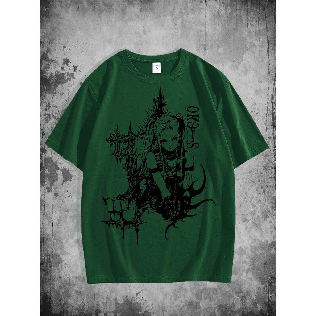 Dark Fantasy Map Print Short Sleeve T-Shirt for Men Fabric Casual Tee with Crew Neck Breathable, Slight Stretch Material for Summer Style