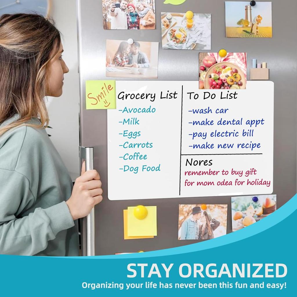Magnetic Dry Erase Board Sheet for Fridge, 12"x8" Reuasble & Erasable White Board Sheet, Smooth and Flexible Small Magnet Blank Notepad for Home