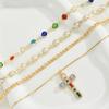 17KM 4 Piece Fashion Colored Cross Necklace Set Jewelry Women Trendy Shiny Daily Party Gift For Her