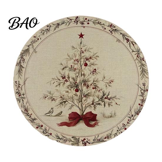 Tapis de Table Rond Antidérapant Décoration de Cuisine Motif Festif de Noël 14 Pouces Protecteur de Table Anti-Taches Résistant à la Chaleur Pad d'Isolation de Table
