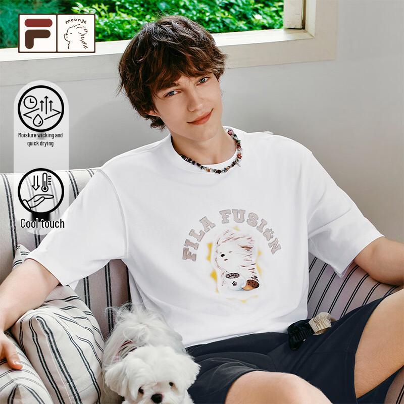 FILA FUSION Sketch Dog Collaboration Unisex Loose Short Sleeve T-Shirt L