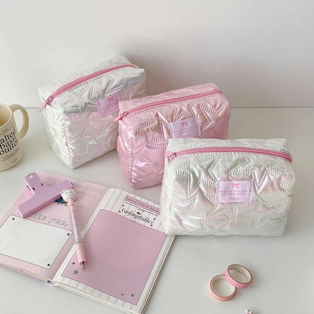 INS Star Design Makeup Bag Portable Pearlescent Travel Storage Bag Large Capacity Cosmetic Bag Daily Use