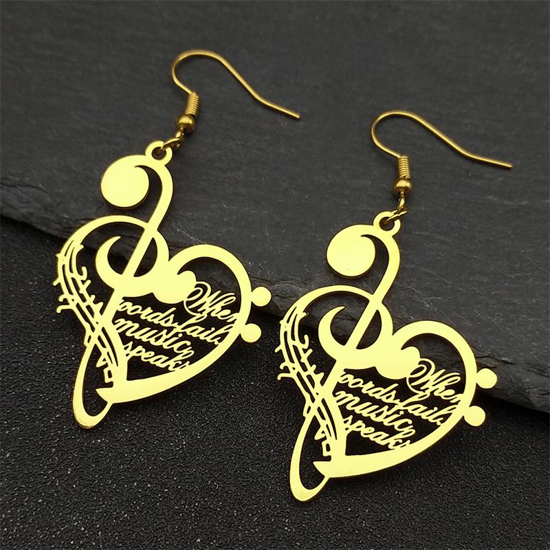 Love Music Note Dangle Earrings For Women Men Stainless Steel Gold Silver Color Heart Music Lover Fashion Drop Earring Jewelry