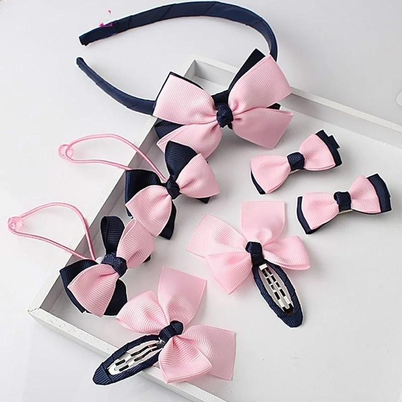 7pcs/set Children Accessories Hairband Hairpins Gum for Hair Baby Girls Lovely Bow Hair Clip