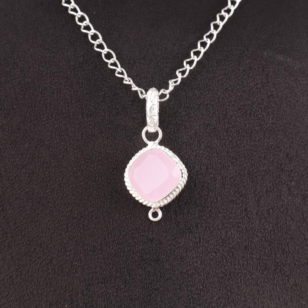 Cushion Rose Chalcedony Stone 925 Silver Birthday Gift Wedding Pendant Jewelry PP-11-15