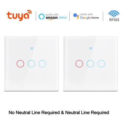 Wifi EU Wand-Touch-Schalter, intelligenter Lichtschalter, 1/2/3 Gang, kein Neutralleiter erforderlich, Sprachsteuerung, Tuya Smart Life, Heimarbeit, Arbeit mit Alexa, Google Home