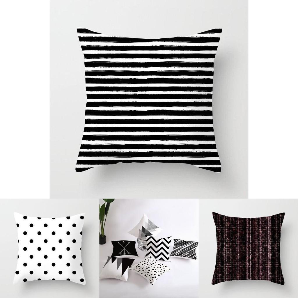Premium Polyester Peach Skin Geometric Cushion Cover In Black White Gray For Elegant Touch