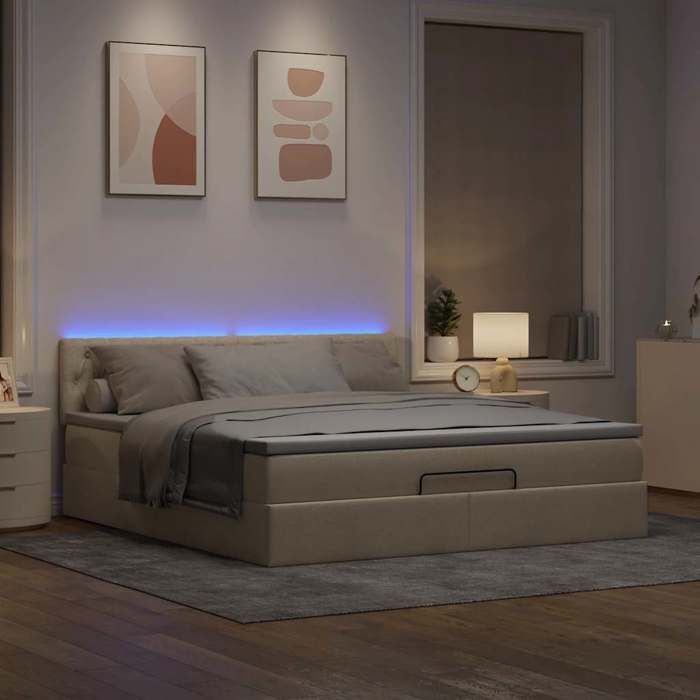 Maison Exclusive - Lit ottoman avec matelas et LED crème 180x200cm tissu