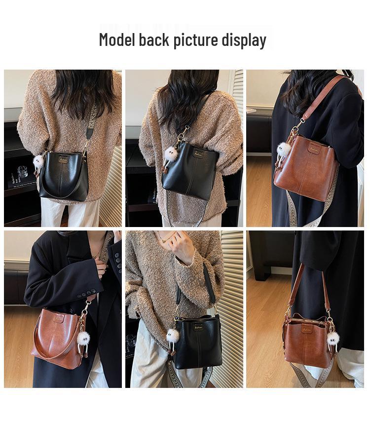 Korean Style Retro Square Bucket Bag - Versatile Large Capacity Crossbody for Women