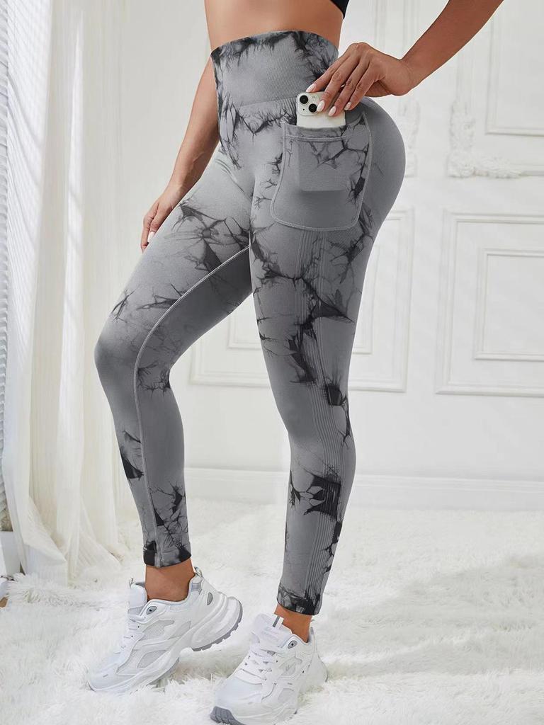 Grenzüberschreitende Batik-Taschen-Yogahose - Po-Lifting, Lange Lauf- & Fitnessbekleidung
