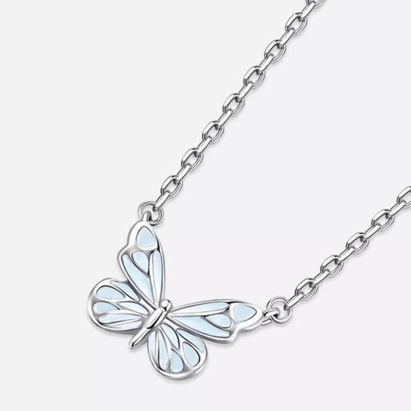 Elegant Butterfly Pendant Necklace Women Sterling Enamel Glow Design Minimalist Fashion Jewelry Gift