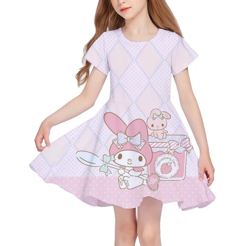 Summer New Girls Short-Sleeved Dress Hello Kitty 3D Printed Children's Fishtail Skirt Casual