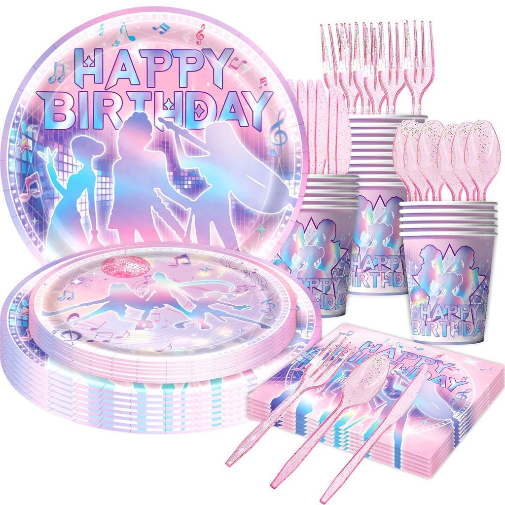 Colorful Witch Hunter Team-themed Birthday Party Supplies Set, Disposable Paper Plates, Paper Cups, Tablecloths, Banners, and Decorative Items Set