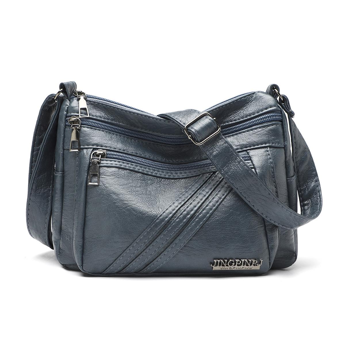 ST-Shirt Vintage Schoudertas van Zacht Leer Grote Capaciteit Reis Crossbody Tas met Meerdere Zakken blauw