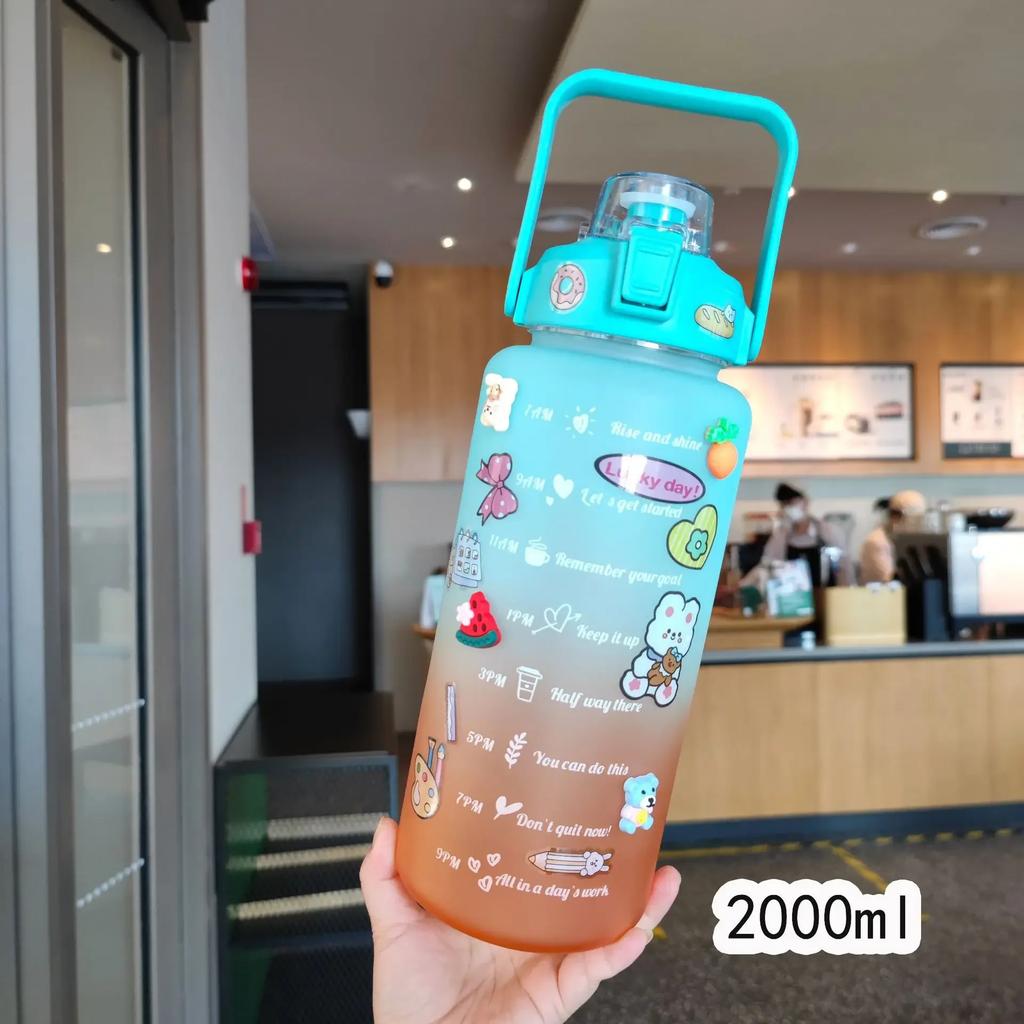 New 2000ml Gradient Water Bottle Frosted Cup Large Capacity Water Bottle Anti Falling Sports Water Bottle
