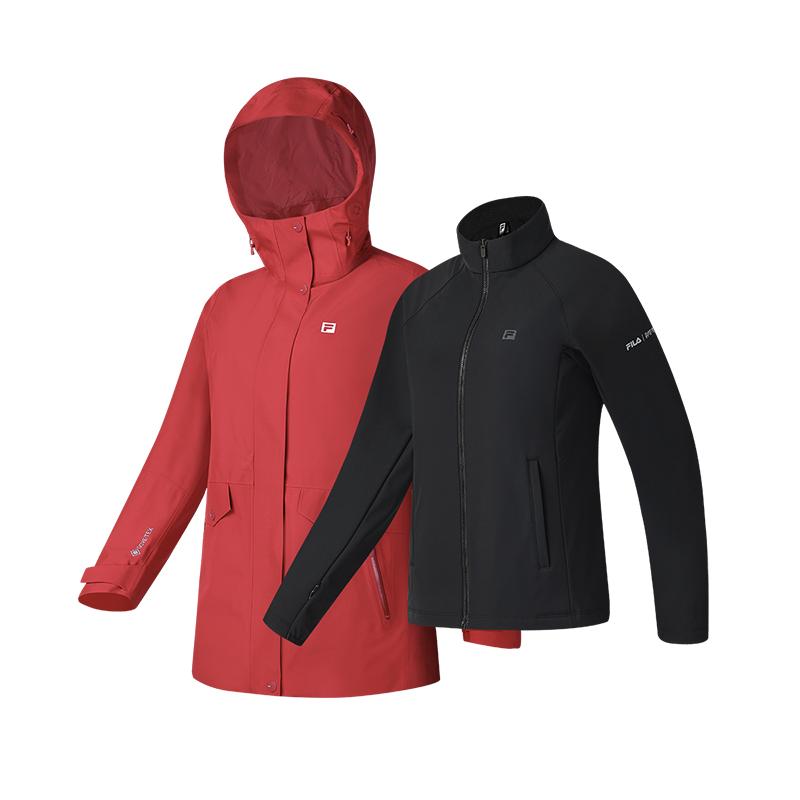 Fila Fashionable Hooded Two-Piece Set Waterproof Jacket Women Outerwear Dark-Rose A11W517729FWI