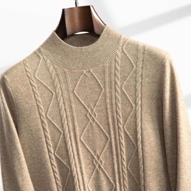 Men's Cashmere Half-High Neck Long Sleeve Knit Sweater - Warm, Business Casual, Plus Size Available