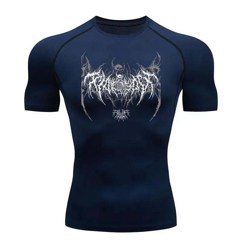Y2K Compression Tee Shirt Men Fitness Gym Skeleton Sport Running T-Shirt Rashgard Top Quick Dry Short Sleeve T-Shirt for Male