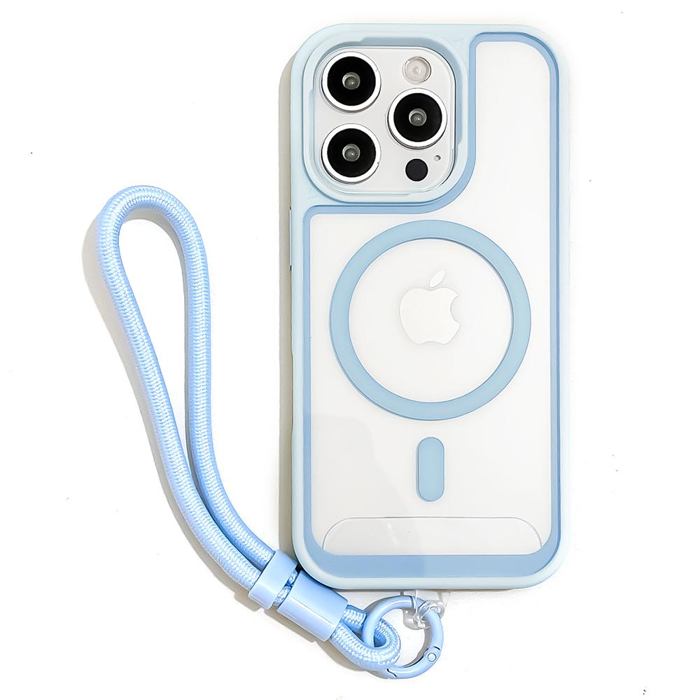 For iPhone 16 Pro Case Magnetic Case with Strap PC + TPU Shockproof Phone Cover