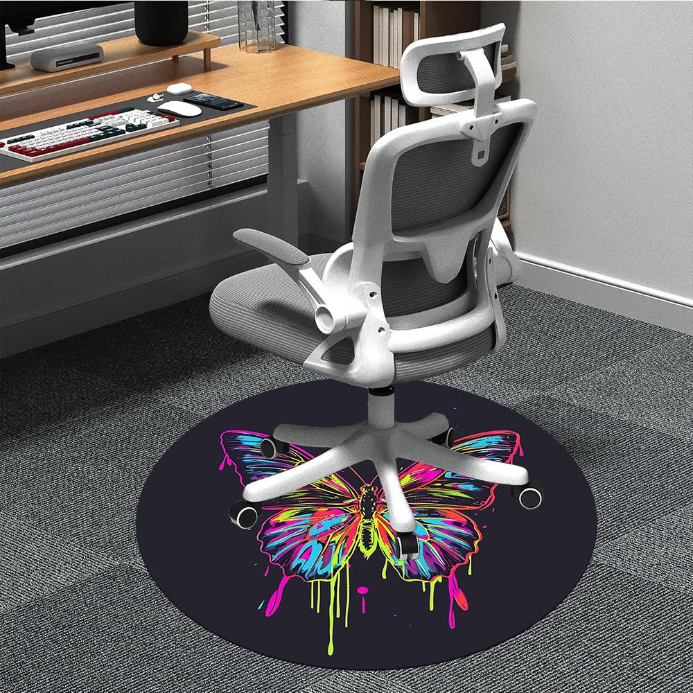 1PC Butterfly Neon Office Round Area Rug, Mat Suitable For Office, Under Office Chairs Bedroom Living Room Home Decor, Room Deco