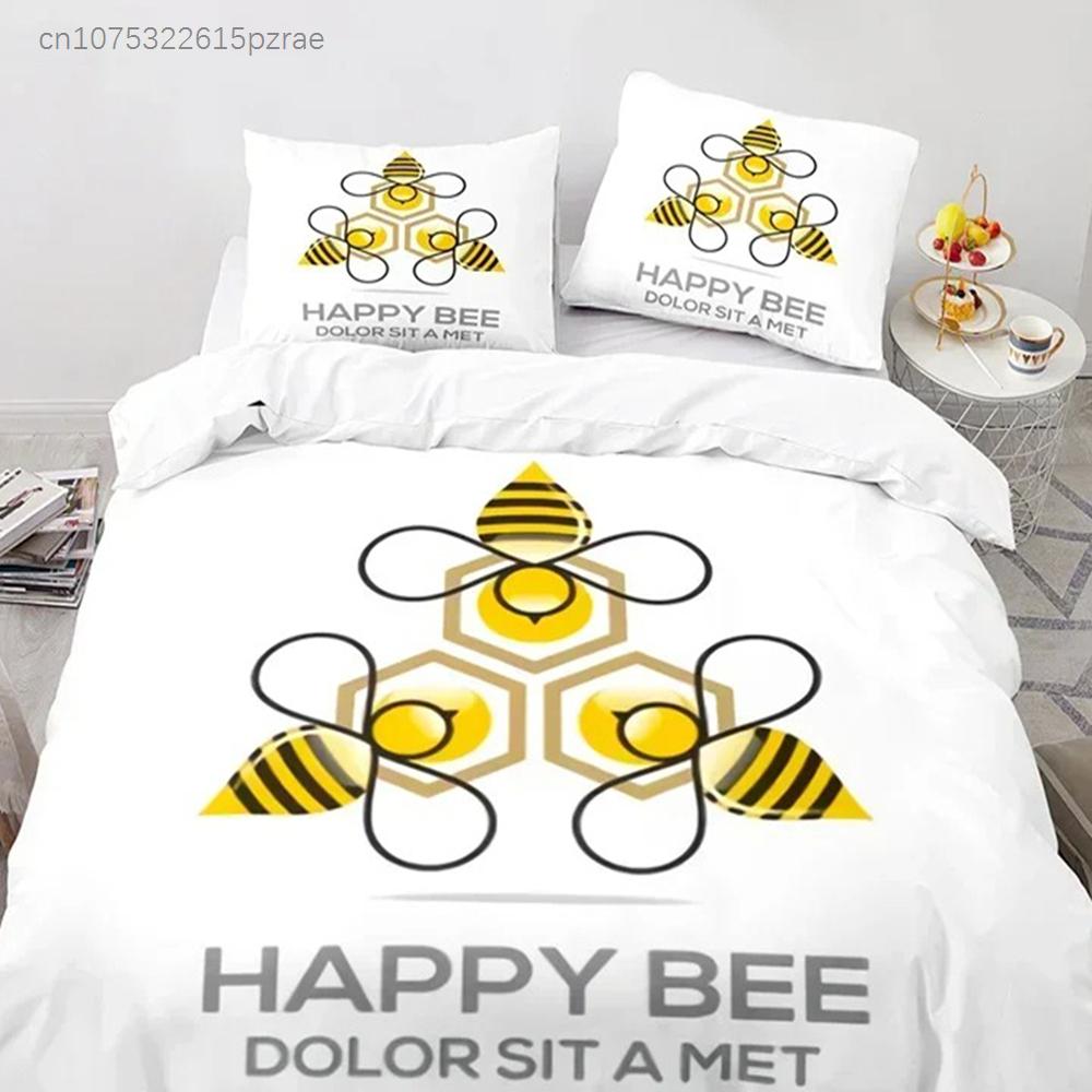 Capa de Edredom Abelha de Desenho Animado Conjunto de Roupa de Cama Inseto Abelha Microfibra Capa de Edredom Animal Selvagem King Para Adolescentes Meninos Decoração de Casa Kawaii