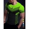 Stretchy Fit Geometric Print Crew Neck T-Shirt - Quick-Dry, Moisture-Wicking, Summer Fitness, Training, and Gym Wear - Ideal for Men's Sports
