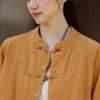 Johnature Women Vintage Shirts Stand Long Sleeve Tops Spring Chinese Style Solid Color Button Pockets Shirts