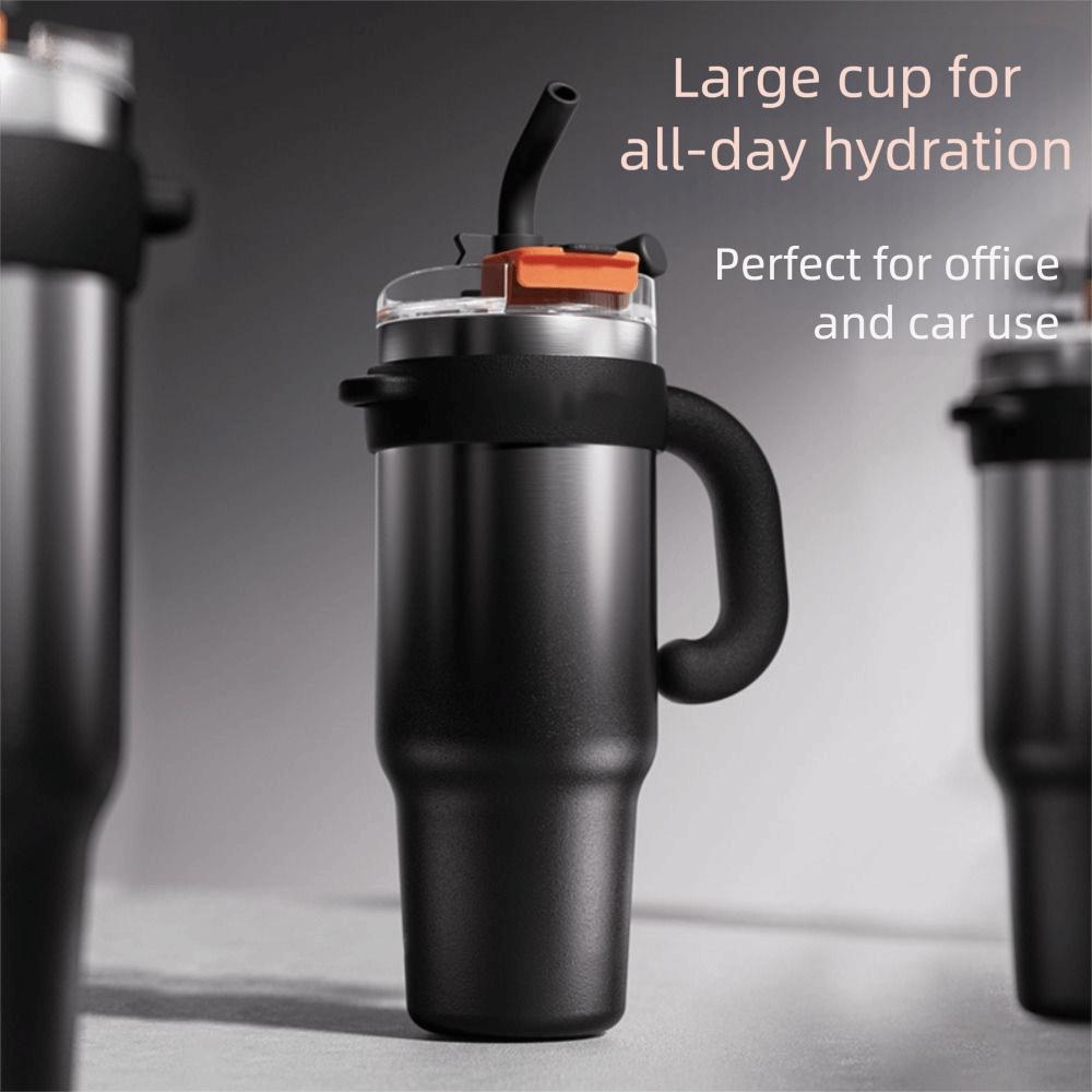Straw Insulated Coffee Mug Ceramic Liner Travel Mug Handle Thermos Cup  Travel