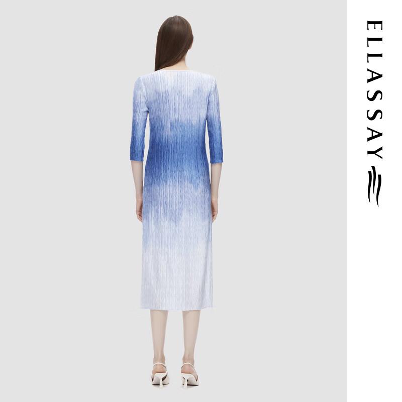 ELLASSAY 2025 Early Spring New Chinese Style Gradual Dyeing Mid-length Dress