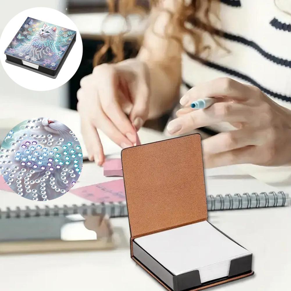 PU DIY Diamond Art Note Box with 160 Sheets Diamond Art Notepad Box for Home Office and School Supplies