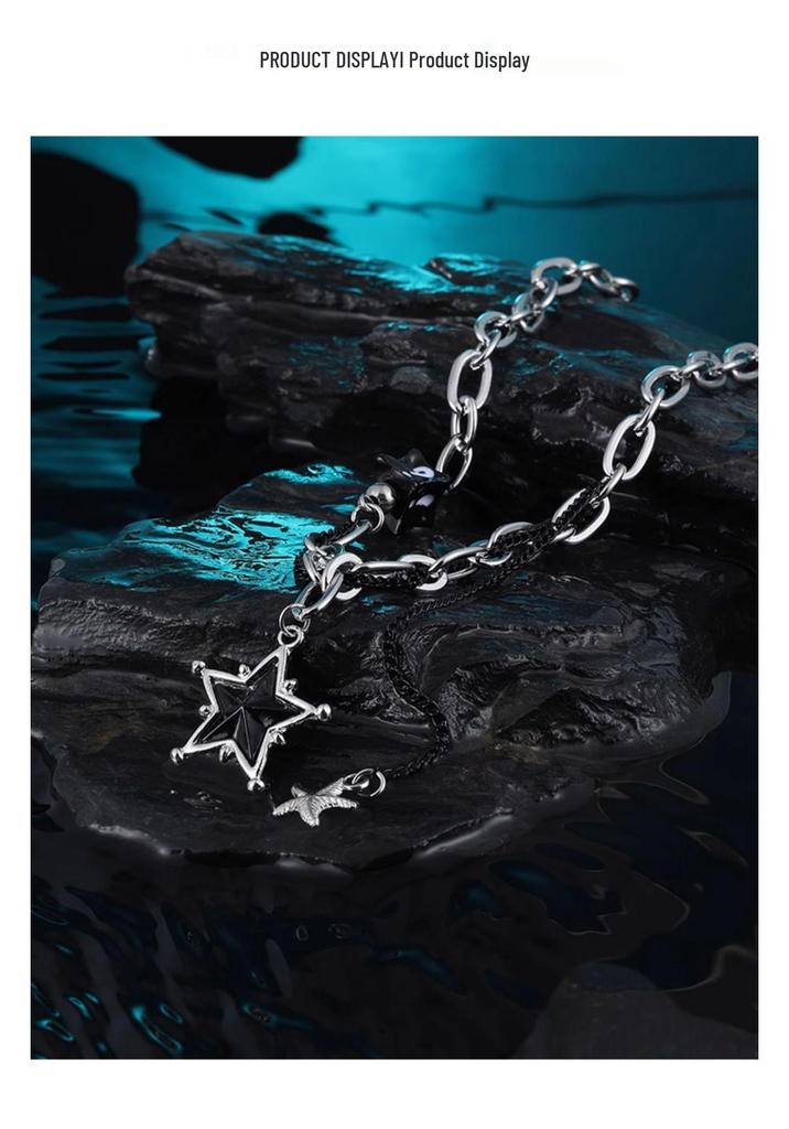 Men's Black Star Pendant Necklace - High-End Niche Design Clavicle Chain Accessory