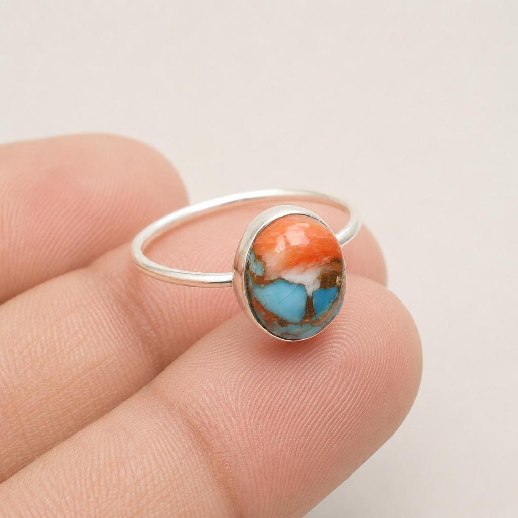 Oyster Turquoise Ring In 925 Sterling Silver, Minimalist Gemstone Ring, Handmade Boho Statement Jewelry