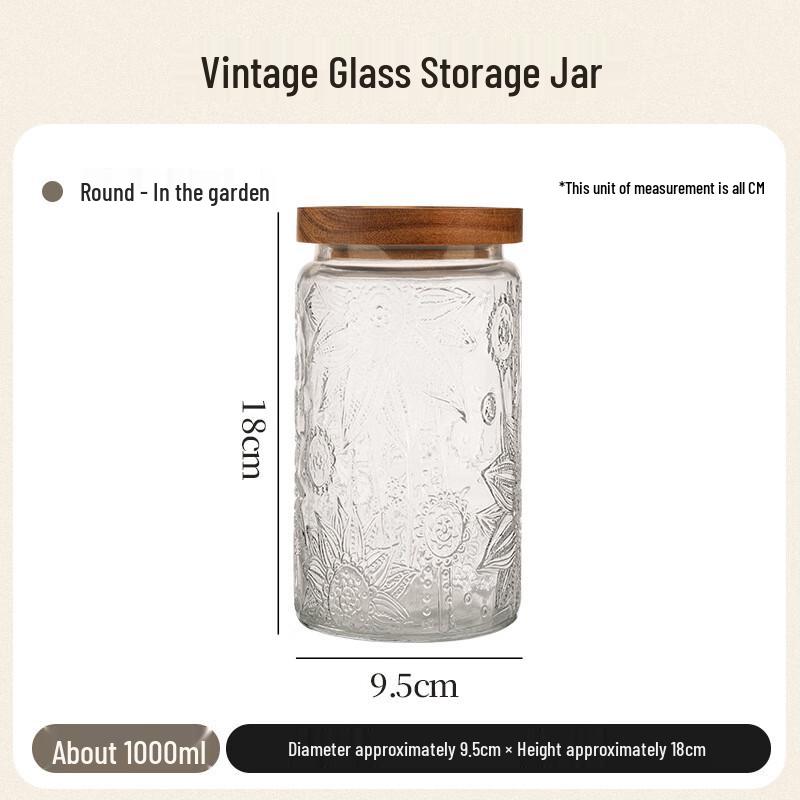 ME Vintage Embossed Glass Sealed Jar Large 1000ml